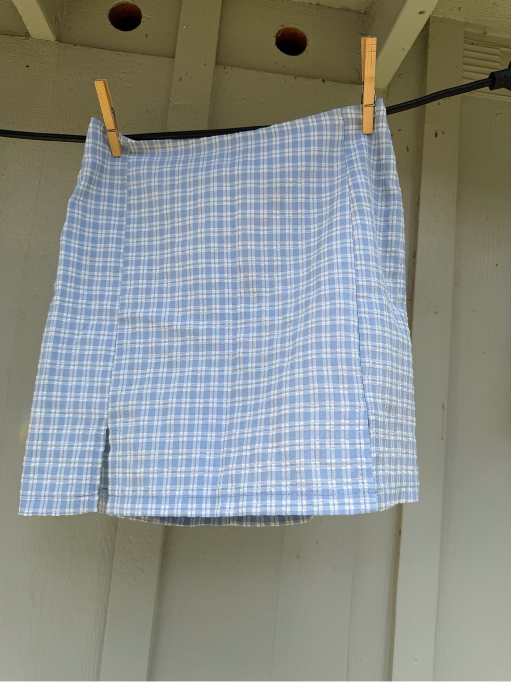 SHEIN Blue and White Plaid Mini Skirt